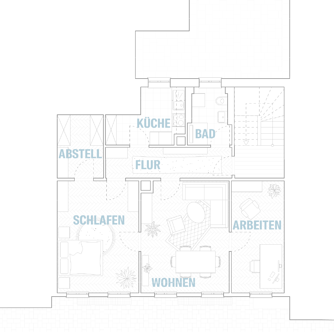 Grundriss erstes Obergeschoss mit Wohnnutzung im sanierten Wohn- und Geschäftshaus Horb