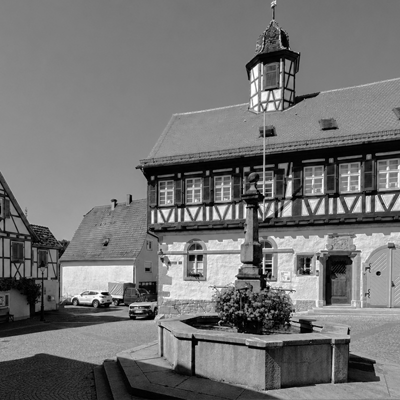 Marktbrunnen und historisches Rathaus in Waldenbuch